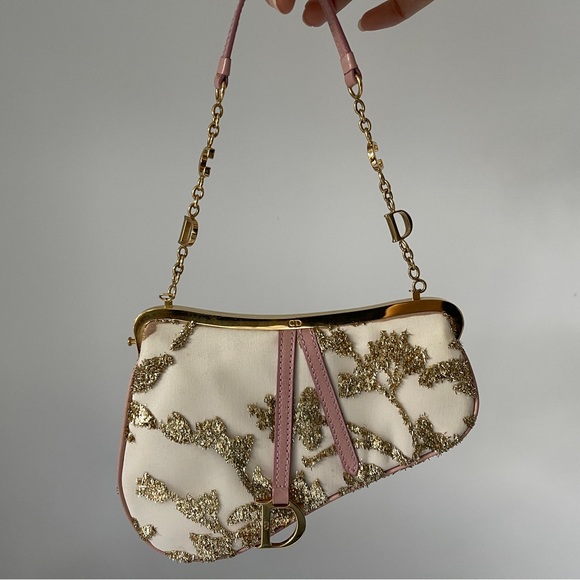 Rare Dior Limited Edition Pink and Gold Mini Saddle Bag - Picture 1 of 11